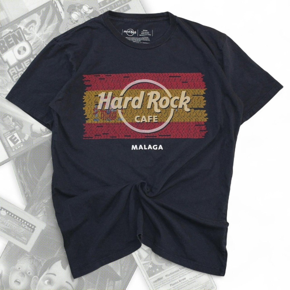 Y2K Navy Blue / Black Hard Rock Cafe Malaga Flag Graphic Tee